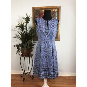Maggy London Dress Womens 8 Blue Purple Sleeveless Fit and Flare Boho Print